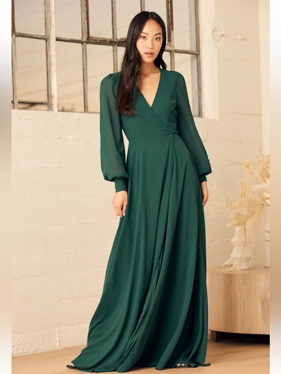 Lulus Dresses & Skirts - Lulus My Whole Heart Emerald Green Long Sleeve Wrap Dress. Size L